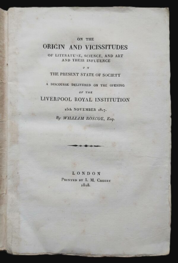 ON THE ORIGIN AND VICISSITUDES of literature, science and art